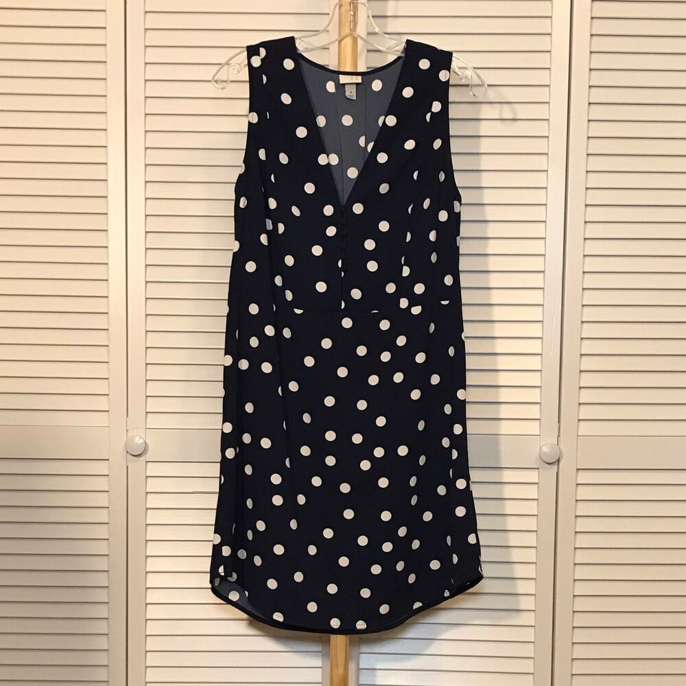 A New Day Retro Style Blue Polka Dot Pleated Sleeveless Shift Mini Dress M